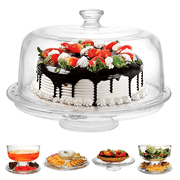 Joeyz Plastic Cake Stand with Dome Lid, 6 in 1 Clear Large Serving Platter, Acrylic Cake Container for Salad Bowl and Dessert, 11.6" Base, 10.6" Dome & 4" Dome Depth