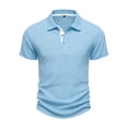thumbnail image 4 of Ribbed Polo Shirts for Men Summer Casual Button Up Short Sleeve Shirts Textured Collared Cuban Shirt Knit Henley Tops Light Blue M, 4 of 5