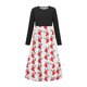 thumbnail image 1 of Vestido de manga larga con cuello redondo para niña, estampado navideño, manga larga, cuello redondo, bolsillos, falda larga informal para adultos, vestido de poliéster para niña., 1 of 5