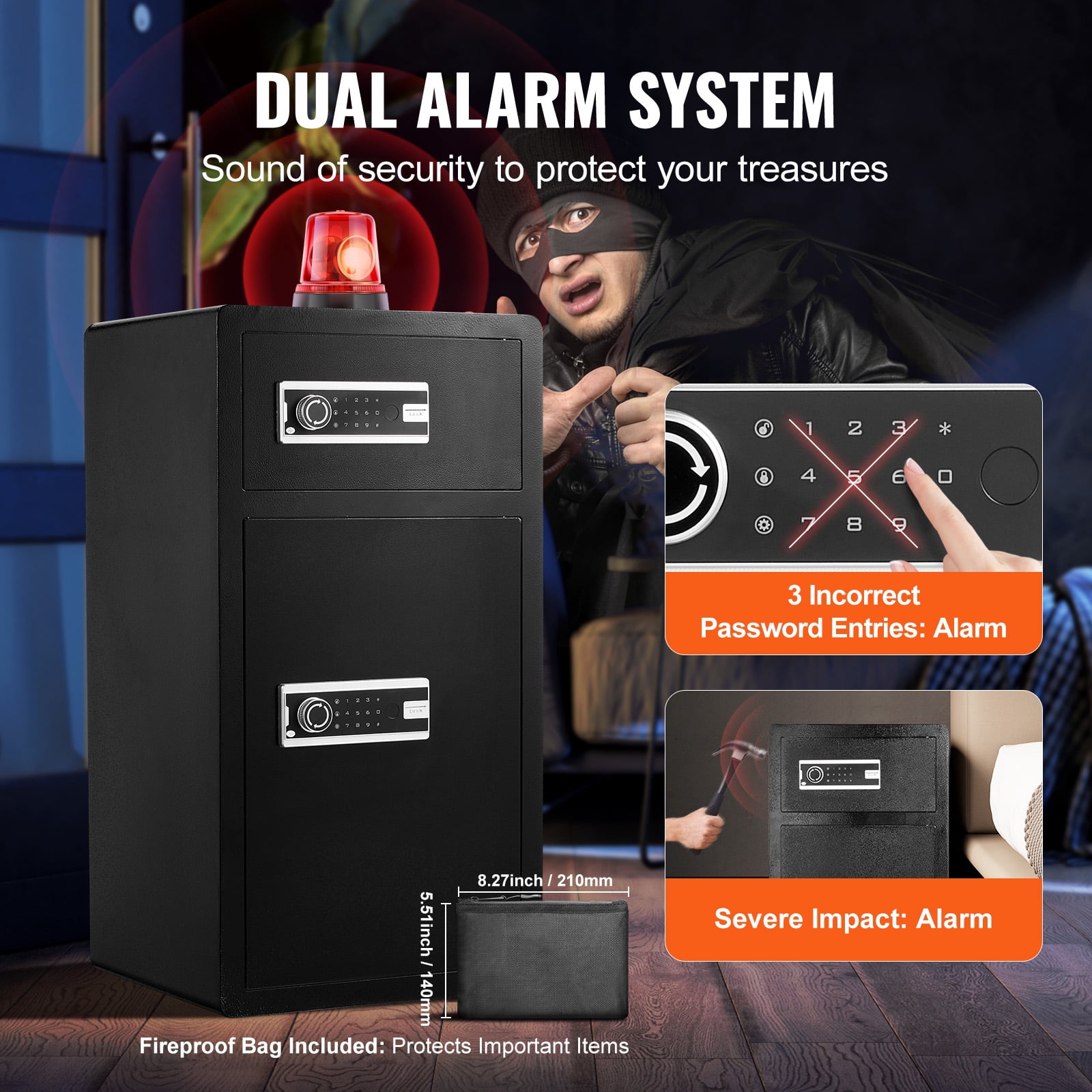 KFFKFF Dual-Entry 7.2 cu.ft Security Safe, featuring Key & Code Access, Fire-Resistant Pouch, Illumination, Key Organizer, plus Adjustable/Removable Shelves for Cash, Papers, Precious Items
