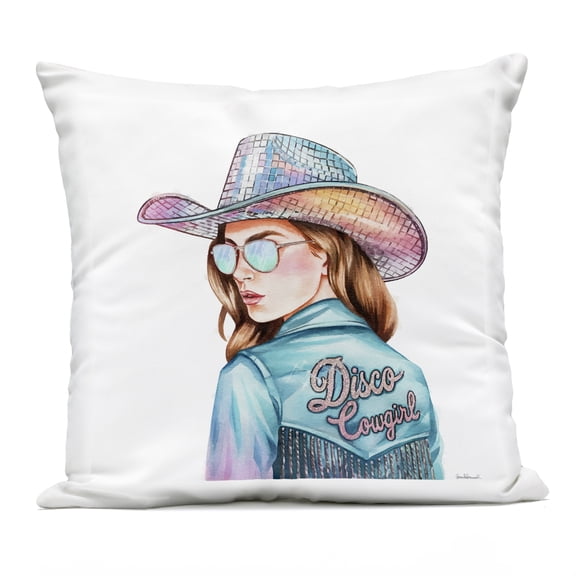 Stupell Industries Disco Cowgirl Portrait Design by Amanda Greenwood Outdoor Printed Pillow