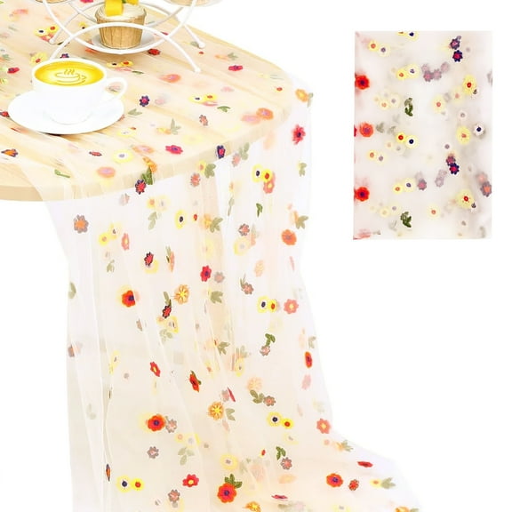 Champagne Daisy Tulle Table Runner 10ft for Home Party Spring Summer Florals Seasonal Easter Decoration