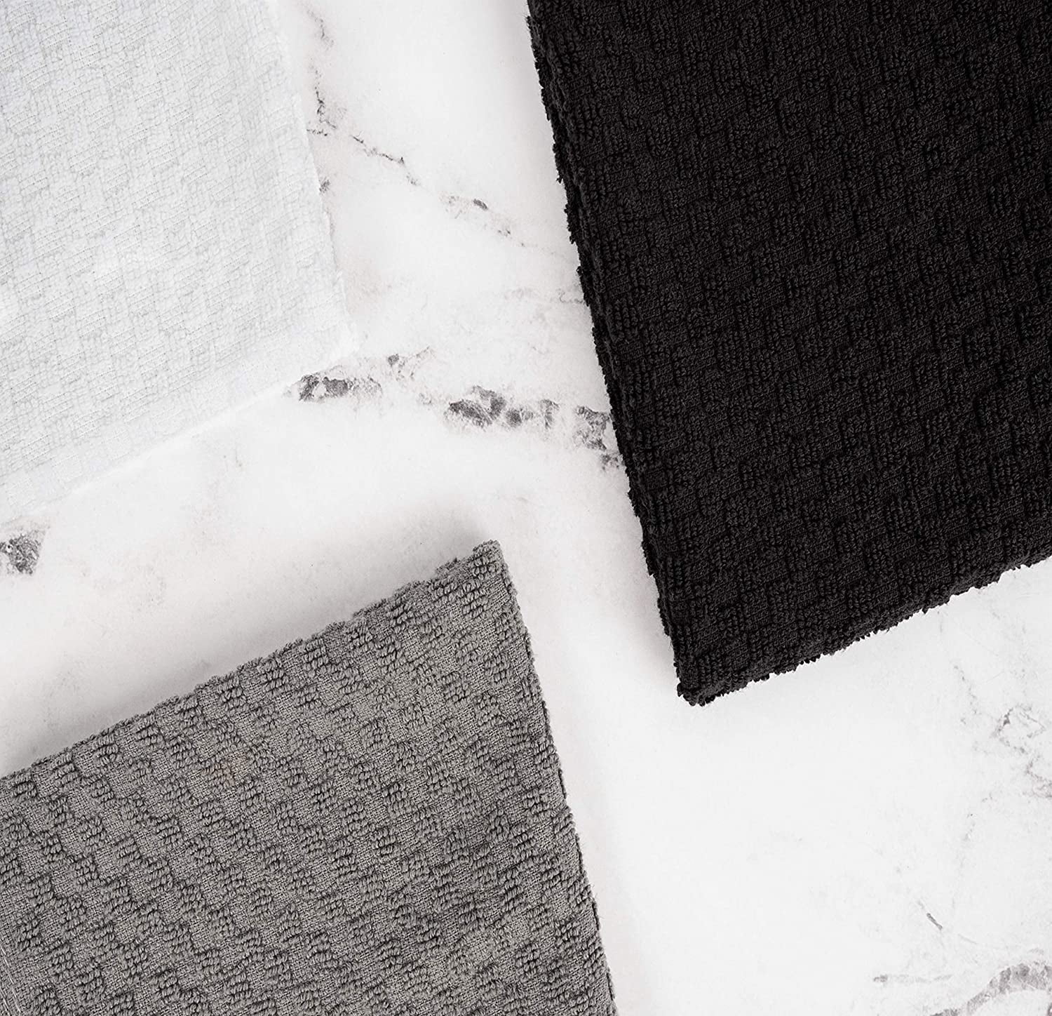 White Classic Absorbent Kitchen Towels 12 Pack - Premium 100% Cotton Dish Towels, 450GSM Thick Machine Washable Kitchen Cloth for Drying, Cleaning, Dobby Weave, Super Quality 15x26 in - Black/White