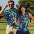 thumbnail image 2 of Jeiento Tropical Palm Tree Matching Golf Shirts for Couples Moisture Wicking Mens Short Sleeve Golf Shirt Womens Sleeveless Quarter Zip Tennis Tank Top Quick Dry Couple Golf Apparel, 2 of 7