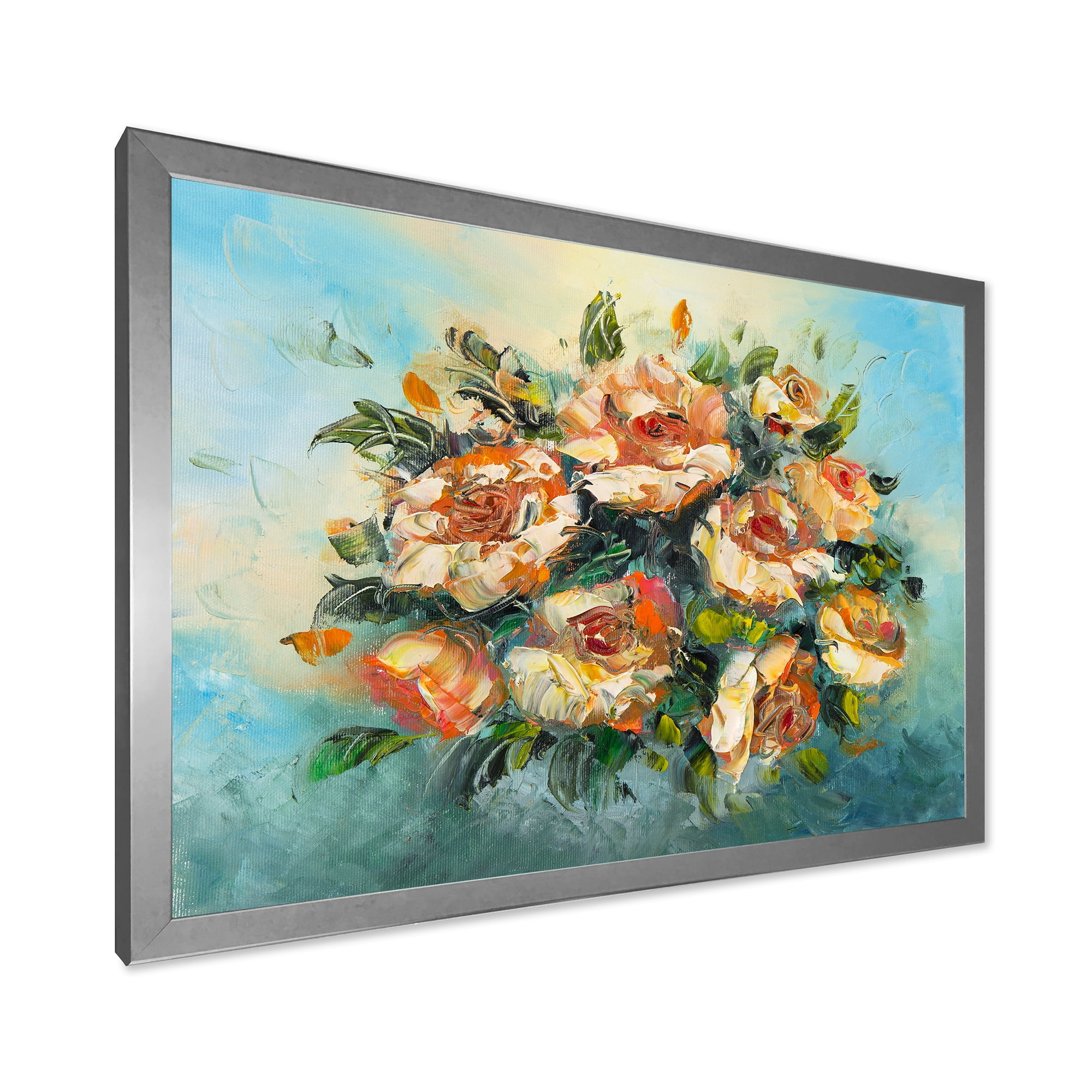 Designart 'Ancient Flowers Bouquet Of Dark Pink Flowers' Traditional Framed Art Print