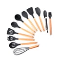 thumbnail image 1 of Zootealy Silicone Kitchen Utensil Set 11 Pcs Beech Wooden Handle Heat-Resistant Non-Stick Spoon Spatula Ladle Cooking Tools, 1 of 8