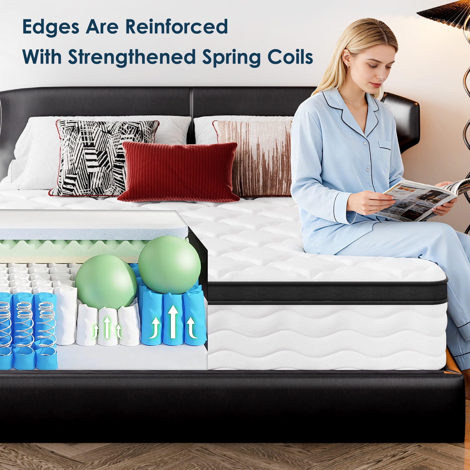 Full Mattress, Holaki 12" Full Bamboo Fiber Cover Memory Foam Mattress in a Box, Individual Pocket Spring Mattress with Pressure‑Relief Comfort for Bedroom, Medium Firm, CertiPUR-US
