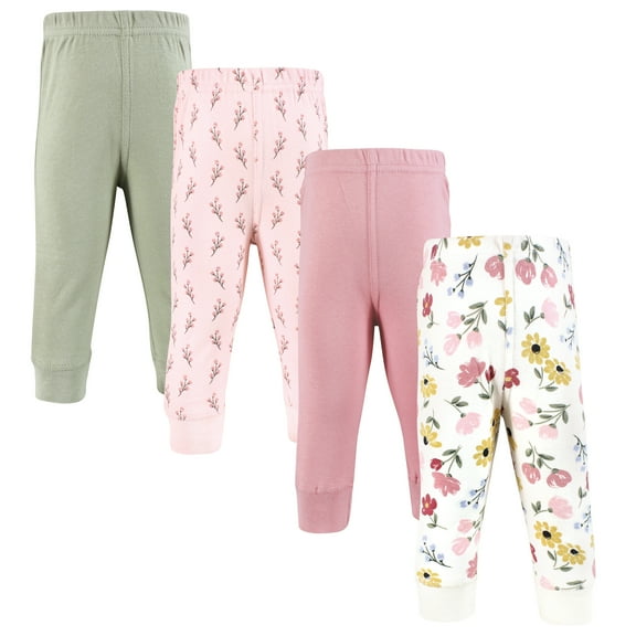 Hudson Baby Girls Cotton Pants and Leggings, Soft Painted Floral, 9-12 Months