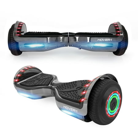 Hover-1 Chrome Hoverboard W/ 6.5" Wheels, Built-In Bluetooth Speaker, LED Headlights & Ultrabright LED Wheel Lights, Built-In Rechargeable Lithium-Ion Battery W/ 4.5-Hour Max Charge Time - Gun Metal
