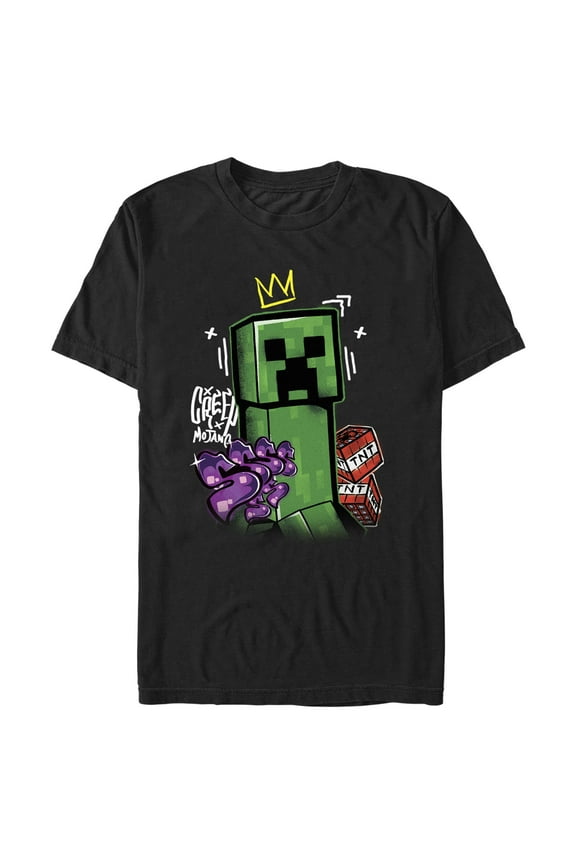 Men's Minecraft Creeper King Graphic Tee Black Medium