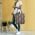 thumbnail image 4 of FORMRS Womens Canvas Tote Bag with Zipper Inner Pocket Shoulder Handbag, Blue Geometric, 4 of 7