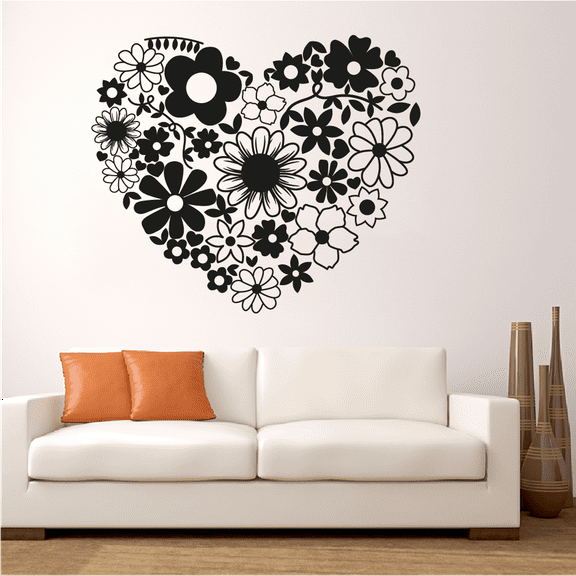 Heart Hearts Flower Small Garden Flowers Floral Spring Silhouette Vinyl Design Wall Sticker Wall Art Wall Decal Boy Girl Kid Room Bedroom Gardener Home Decor Stickers Decoration Size (10x10 inch)