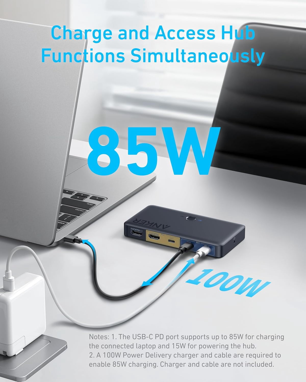 Anker USB 3.0 HDMI KVM Switch, 5 USB 3.0 Ports, Supports 4K@60Hz, Magnetic Remote Button for One-Click Switch Between Laptop and Desktop, Works with Dell, MacBook, iPad, and More (Cables Included)