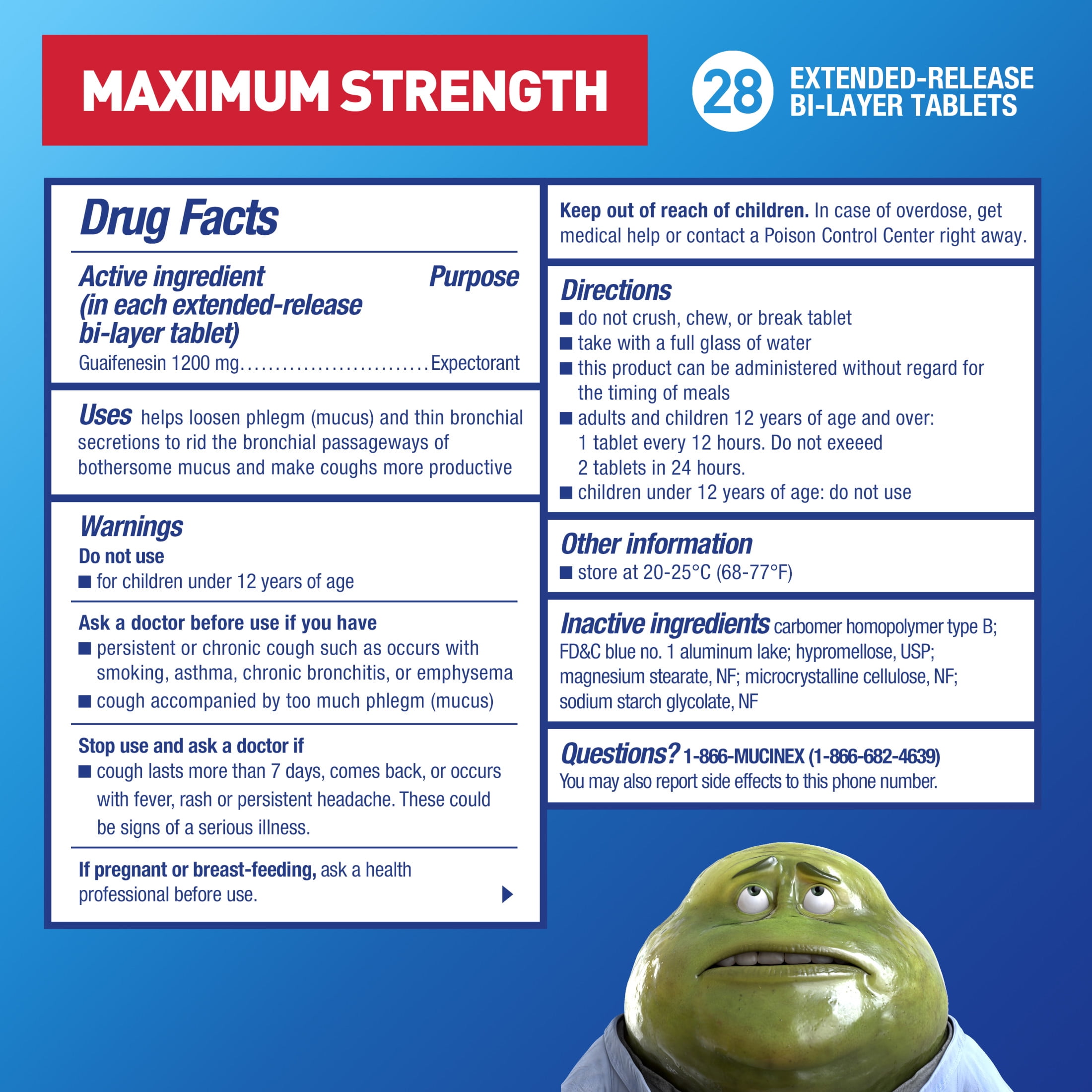 Mucinex 12 Hour Max Strength Expectorant, OTC Medicine for Excess Mucus Relief, FSA/HSA, 28 Tablets