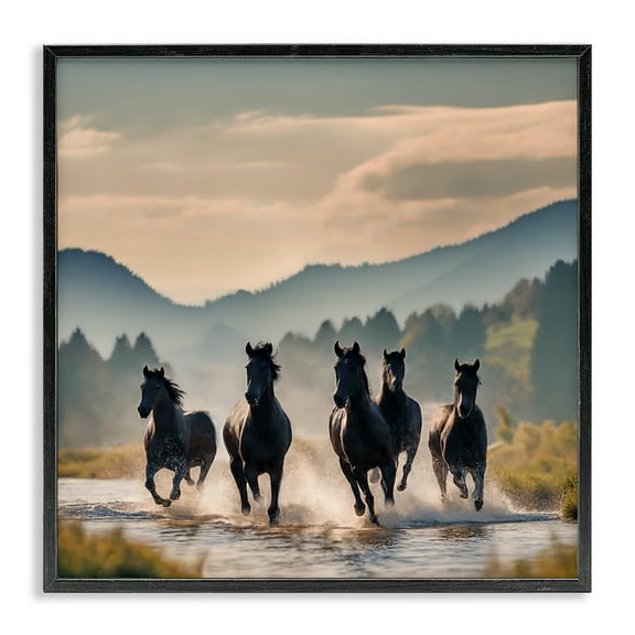 Stupell Industries Canyon Stallions Trotting Animals Painting Black Framed Art Print Wall Art, 12 x 12