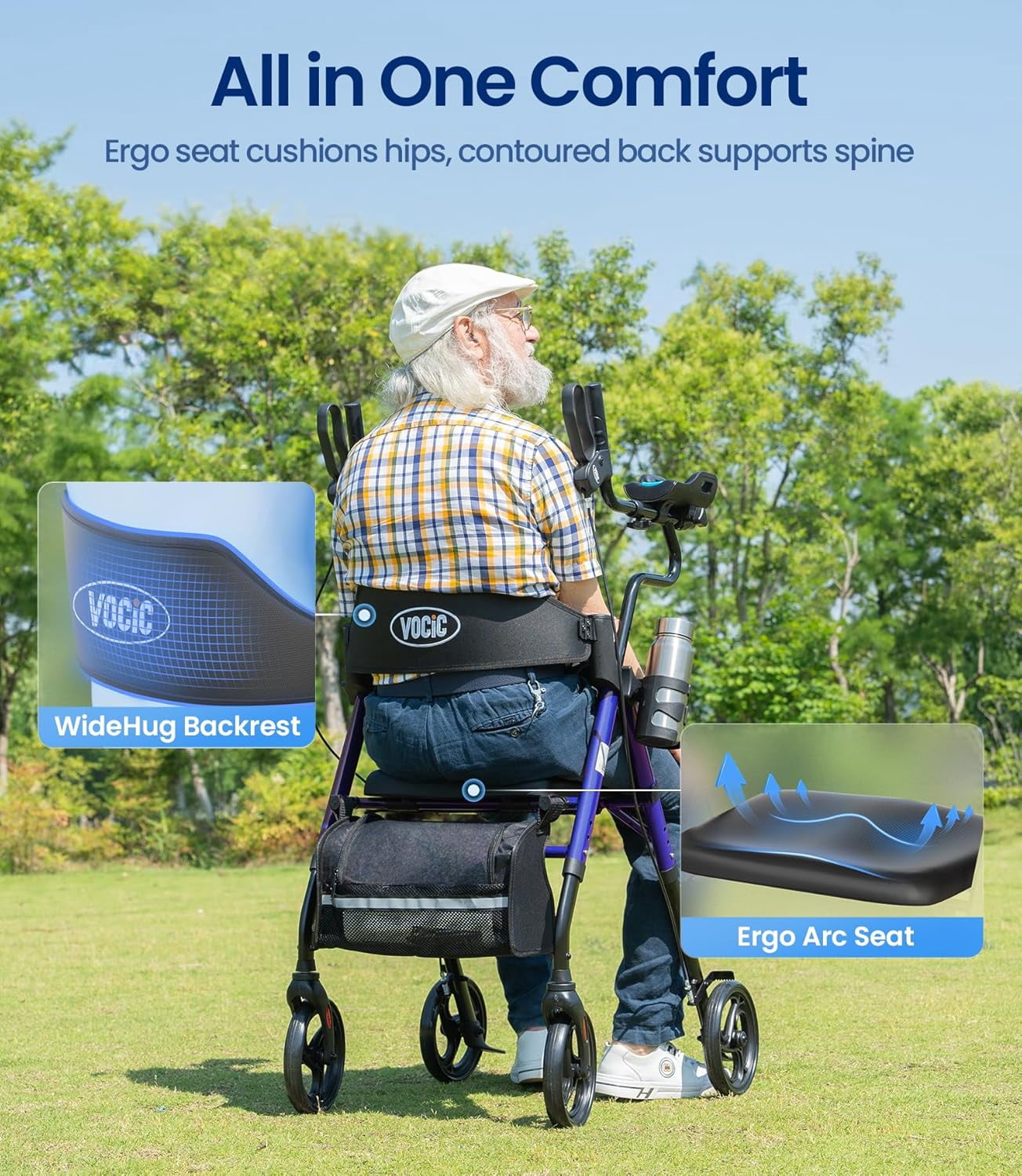 VOCIC Z22 Upright Rollator Walker with Adjustable Armrests