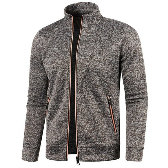 jsaierl Men's Fleece Full Zip Jacket Lightweight Stand Collar Jackets Soft Warm Windproof Casual Coats with Zipper Pockets