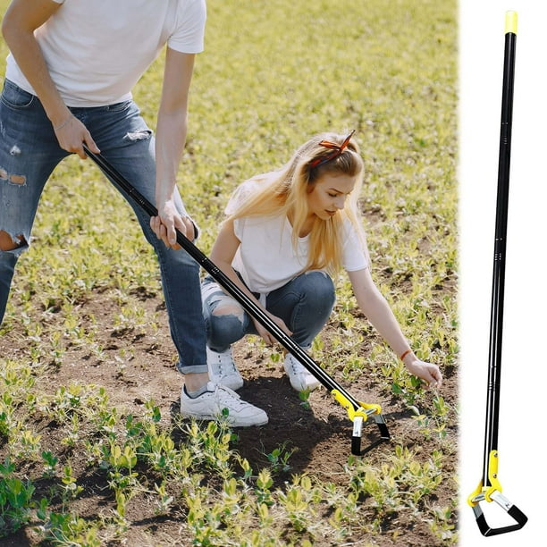 Herramienta de deshierbe de anillo de estribo de azada de jardín | Azada ajustable de empuje y tracción con mango largo | Lazo de metal duradero para un deshierbe preciso, jardinería alta