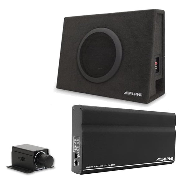 Alpine SBT-S10V RUX-KNOB.2 KTA-200M Mono Power Pack Amp with 10" Loaded Subwoofer Truck Enclosure and Bass Knob