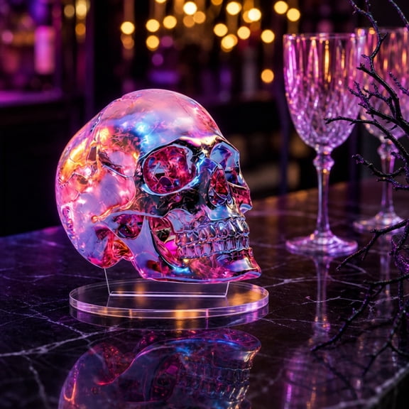 Glossy Acrylic Skull Standee Crystal-Clear Skeleton Tabletop Sign Spooky Desk Decor for Shelf Display Halloween Party Centerpiece Gift