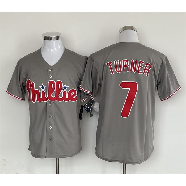 Nueva Camiseta De Béisbol Cardigan Phillies Baseball #7 Turner Summer Sportswear Gray-Xxxl(56)