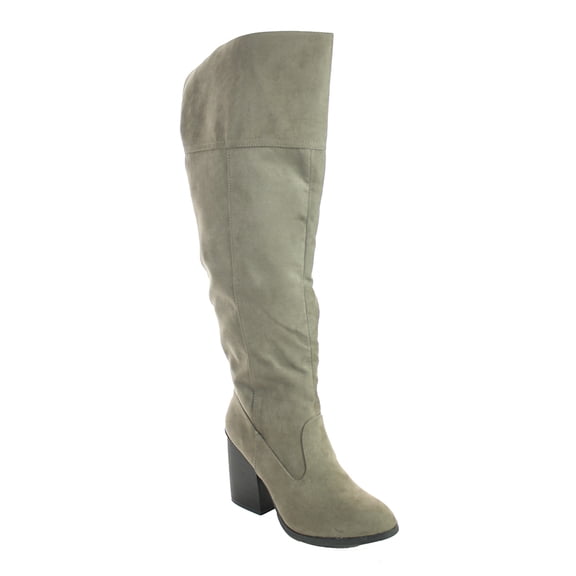 Qupid Womens Faux Suede Knee High Almond Toe Fringe Cowboy Boot Black 7