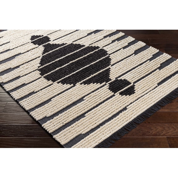 Hauteloom Sedef Hallway, Kitchen Runner Rug - Bohemian, Transitional - High Pile - Black, Cream - 2'7" x 7'3"