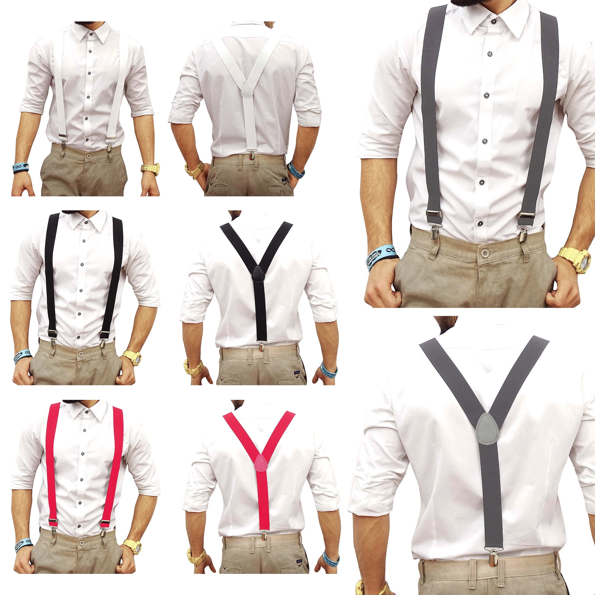Men's X-Back Suspenders with Four Swivel Hooks - Stylish and Durable 1 3/8  Wide Elastic Straps