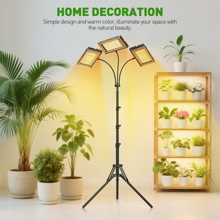 GPED 3-Head Grow Light with Stand, LED Plant Light for Indoor