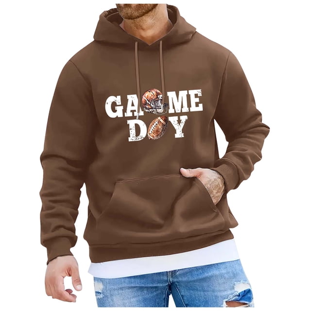 VBARHMQRT Yellow Hoodie Men Rugby Printed Pocket Drawstring Hooded Sweatshirt Casual Loose Comfortable Trendy Business Sweatshirt