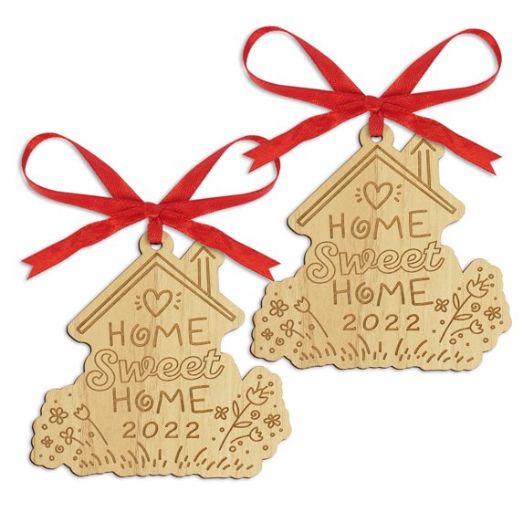 Darling Souvenir Made With Love Home Sweet Home Personalized Wood Ornament Housewarming Gift Christmas Tree Decoration Pack of 2