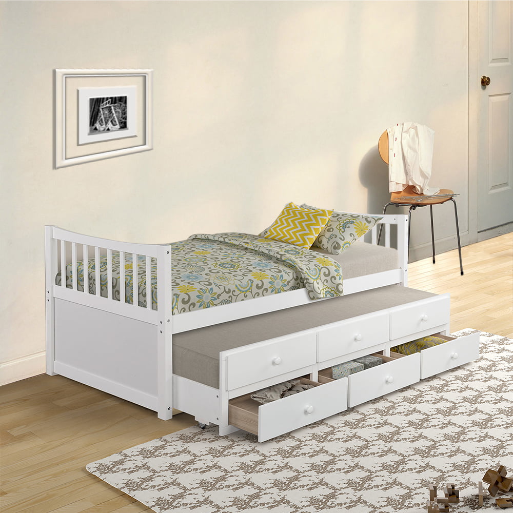 Daybed Twin Bed Frames For Kids Boys, Twin Bed With Pull Out Bed Underneath