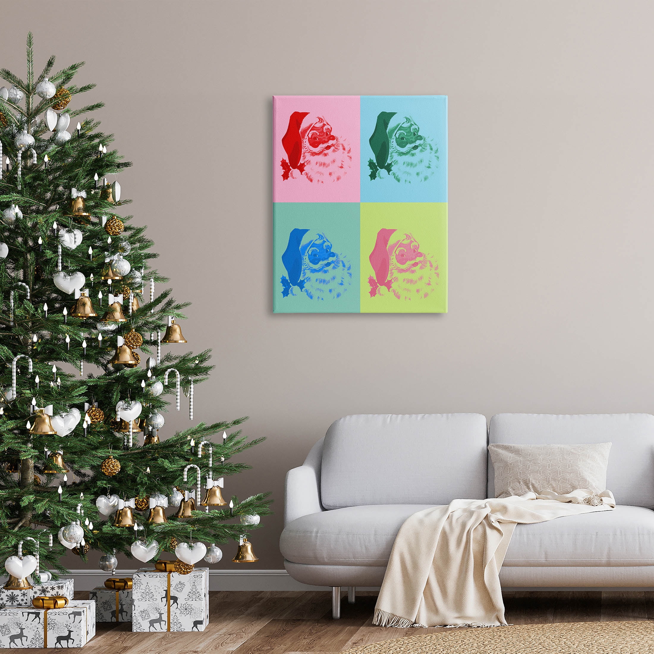 Pop Style Christmas Santa Holiday Graphic Art Gallery Wrapped Canvas Print Wall Art