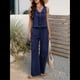 thumbnail image 4 of Conjunto de 2 Piezas para Mujer: Chaleco con Cuello en V y Cintura con Lazo, Pantalones Casuales de Pierna , Azul Marino, Talla XL, 4 of 9