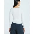 thumbnail image 3 of Scoop Women’s Lace Trim Scoop Neck Ribbed Tee with Long Sleeves, Sizes XS-XXL, 3 of 5