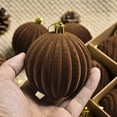 thumbnail image 6 of 12PCS Brown Velvet Christmas Ornaments 3.15 Inch, Flocked Shatterproof Xmas Tree Balls for Holiday Home Wedding Party Decorations, 6 of 7