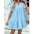 thumbnail image 6 of Summer Dresses for Women 2025 Vacation Short Sleeve V Neck Mini T Shirt Dress Pleated Ruffle Flowy Beach S, 6 of 9