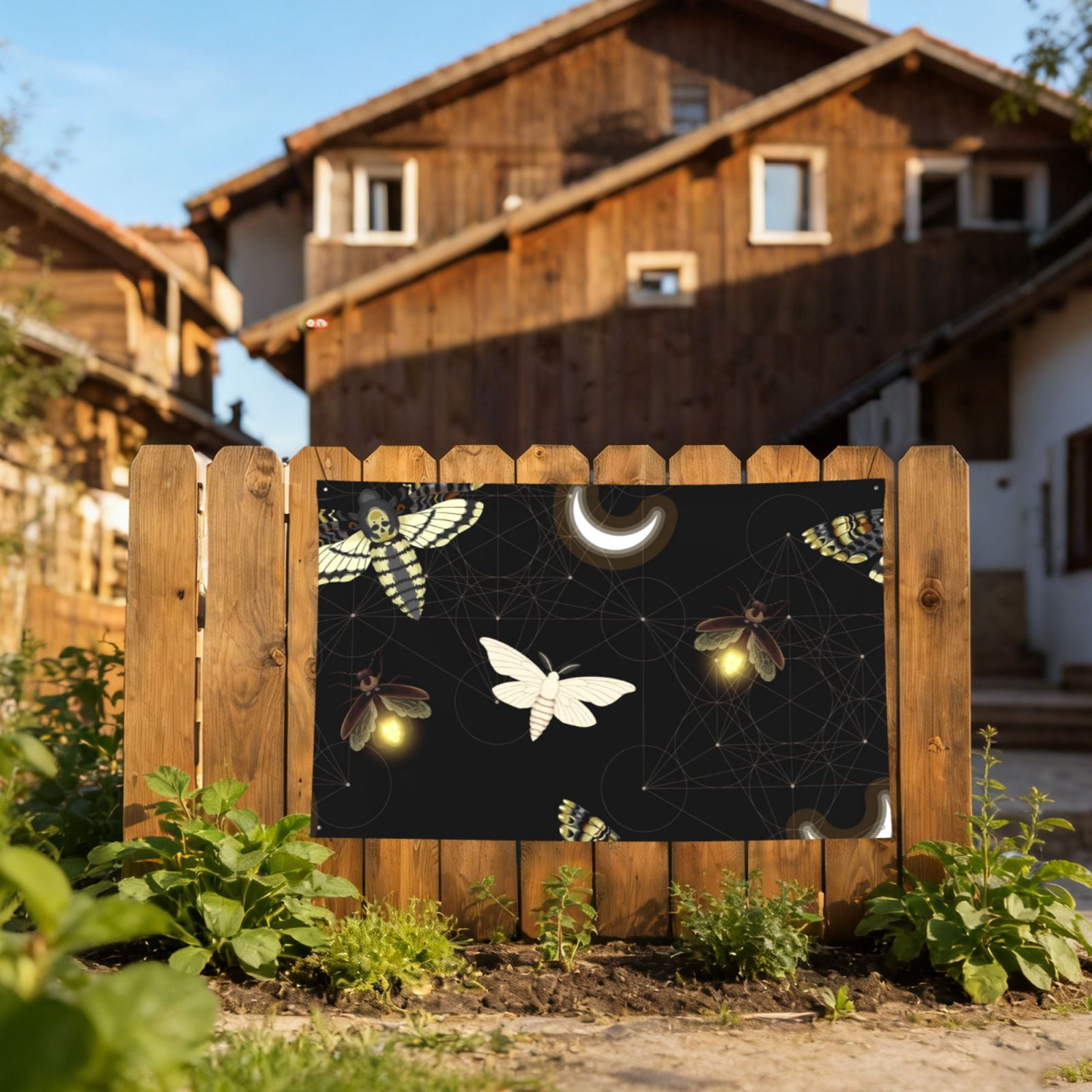 Death Head Hawk Moth Fireflies Four Hole Decorated Banner Flag for Garden Yard Home Decoration Indoor Outdoor 4x6 Ft