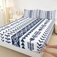 thumbnail image 4 of jejeloiu Nautical Geometric Bed Sheets For Girls,Bold Tribal Full Size Sheets,Navy White,4 Pieces,1 Flat Sheet, 1 Fitted Sheet and 2 Pillowcases, 4 of 6