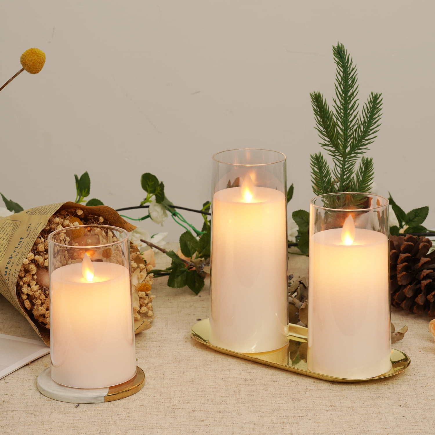 Amagic 3"x 5"6" 7" Pure White LED Pillar Candles, Battery Operated