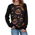 thumbnail image 6 of YVNAURA Women‘s Fashion Printed Long Sleeve Round Neck Sweatshirt Casual Loose Fit Pullover Lightweight Crewneck Top Fall Spring Trendy Graphic Tee Streetwear 1 Pack, Black,S, 6 of 6