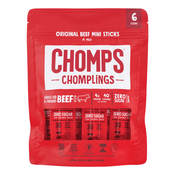6CT Chomps Mini Beef Jerky Sticks, Original Beef, Keto Snack, Healthy