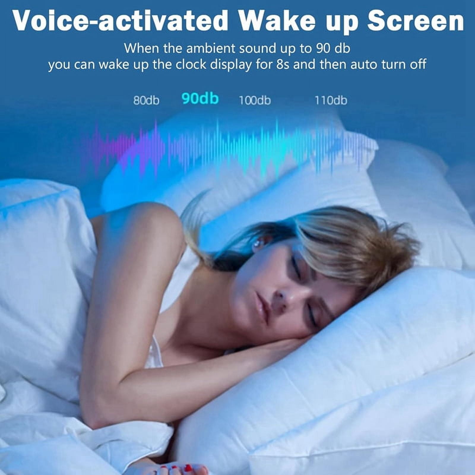 Portable Alarm Clock FM Radio Bluetooth Speakers Colorful Light Subwoofer with Dimming Display Dual Alarm Music Player,A