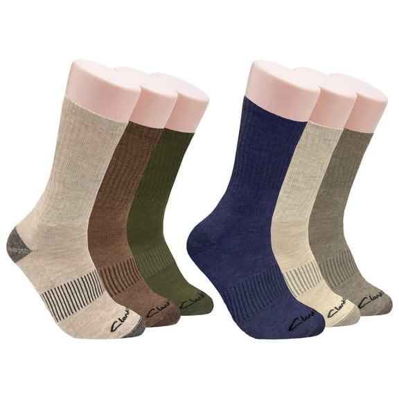 Clarks Men's Casual Half Cushion Crew Socks 6 Pair, Khaki/Brown/Olive/Denim/Shell/Stone, Men's 7-12 Shoe