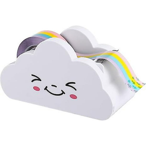 Dispensador de cinta de escritorio, dispensador de cinta adhesiva en forma de nube, cortador de rollos, dispensador de cinta washi con cinta de arcoíris, 113 mm x 43 mm x 61 mm, BLANCO