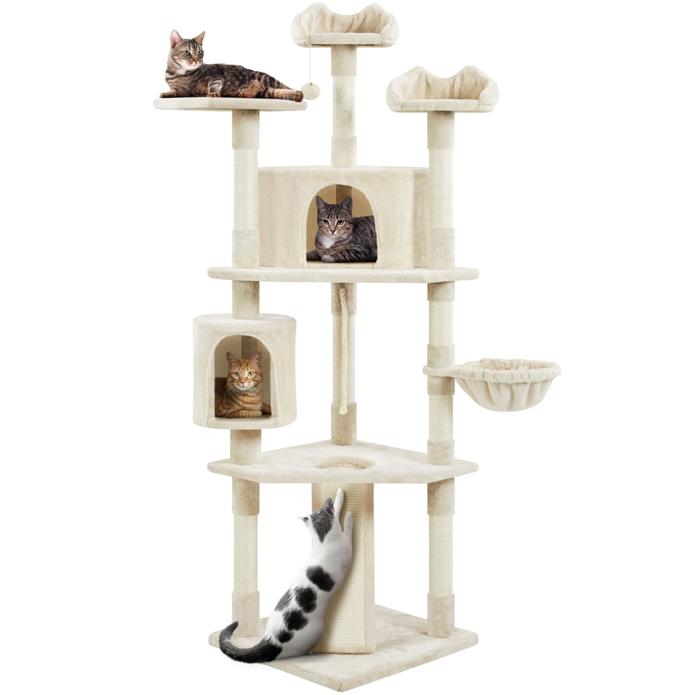 Yaheetech 79'' Multilevel Cat Tree Condo with Basket & Scratching Posts & Ramp, Beige