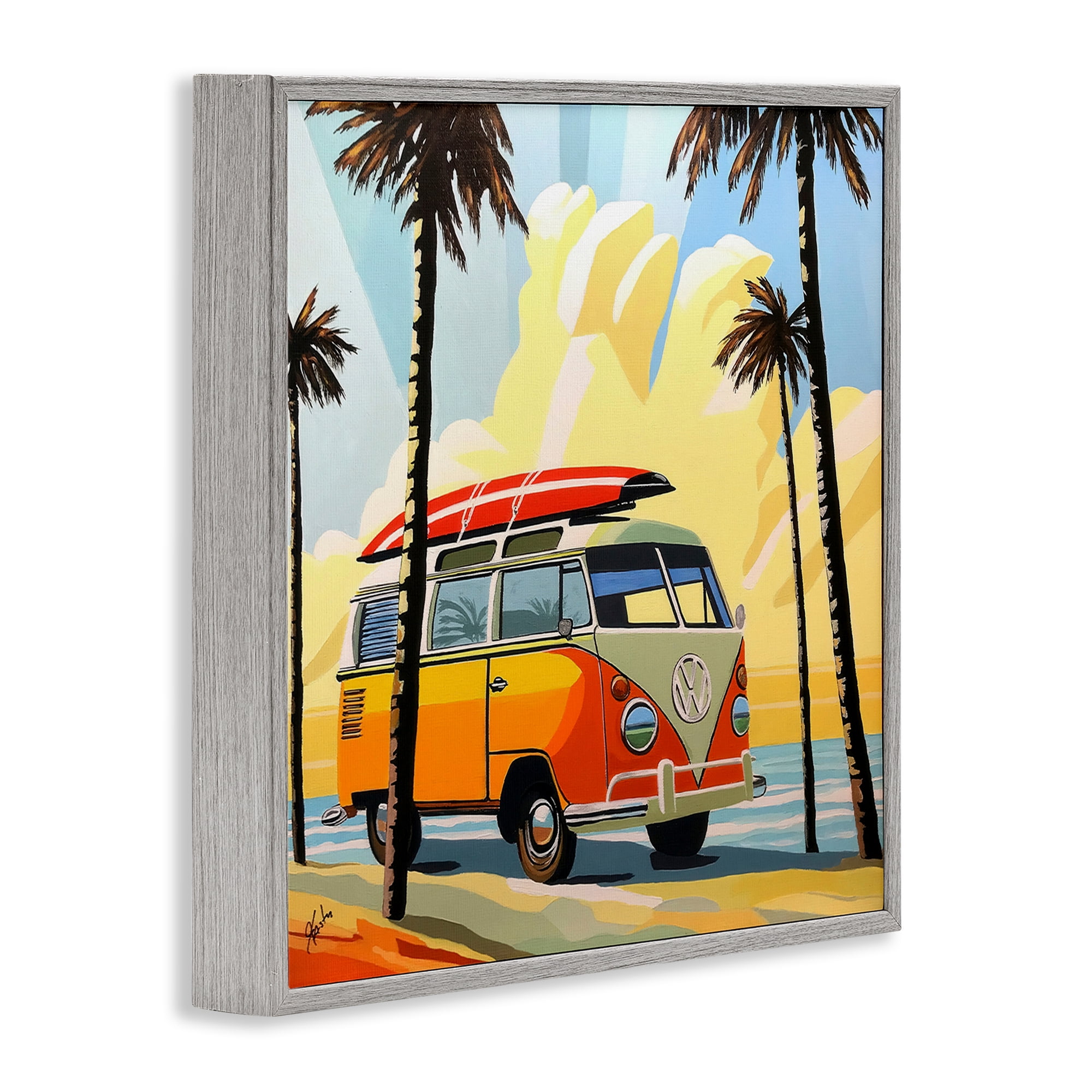 Stupell Industries Road Trip Beach Van Gray Framed Giclee Art, design by John Jaster