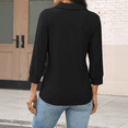 thumbnail image 3 of Women's V Neck Polo Shirts 3/4 Length Sleeve Tops Collared Business Casual Summer Blouses Black S, 3 of 4