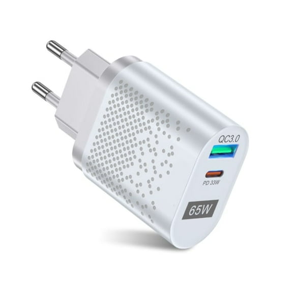 US/EU//KR 65W GaN Charger for QC 3.0 USB PD Wall Charger Type C USB Fast Charger For Laptop Phone Power Bank Adapter White - EU
