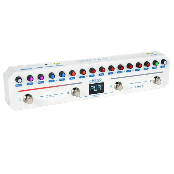 FLAMMA FB200 Intelligent Bass Multi-Effects Processor Pedal with 40 Presets 10 AMP Models 10 CAB Simulations 9 IR Slots 40 Rhythm Styles, Mod, Reverb, Tuner, APP Control, Bluetooth, OTG Recording